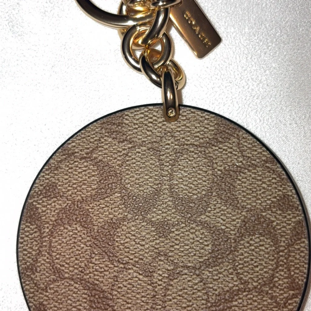 Coach Round Signature Canvas Keychain - Brown & Gold - Picture 2 of 2